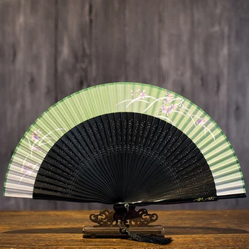 |Orchid žolės] antikvariniai ventiliatorius, lyginimo ventiliatorius Hanfu lankstymo ventiliatorius Hanfu ventiliatorius moterų gerbėjas Kinų stiliaus